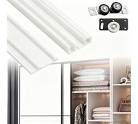 Système Quincaillerie Porte Coulissante Trois Rail, Kit de Rail à 3 Voies avec roulettes Silencieuses pour Porte Coulissante Placard Separateur de Pieces et Armoire de 15-18 mm