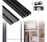 Système Quincaillerie Porte Coulissante Trois Rail, Kit de Rail à 3 Voies avec roulettes Silencieuses pour Porte Coulissante Placard Separateur de Pieces et Armoire de 15-18 mm