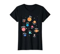 Système Solaire Connaissance Planètes Espace Science Enfants T-Shirt Graphique avec Valeur, Femme, Noir, XS