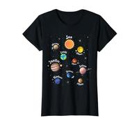 Système Solaire Connaissance Planètes Espace Science Enfants T-Shirt Graphique avec Valeur, Femme, Noir, XS