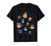 Système Solaire Connaissance Planètes Espace Science Enfants T-Shirt Graphique avec Valeur, Homme, Noir, L