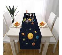 Système Solaire Dessin Animé Chemin de Table Deco Bapteme Garcon, Univers Galaxie Ciel Étoilé Lavable Décoration de Table Cuisine Table Couverture Intérieur Mariage Vacances Fête Décor 32 x 275 cm