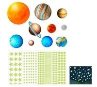 Système solaire lumineux avec 9 planètes et étoiles fluorescentes autocollantes - Stickers phosphorescents lune et étoiles pour plafond et mur - Décoration apaisante pour chambre d’enfants