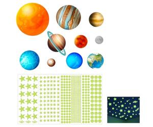 Système solaire lumineux avec 9 planètes et étoiles fluorescentes autocollantes - Stickers phosphorescents lune et étoiles pour plafond et mur - Décoration apaisante pour chambre d’enfants