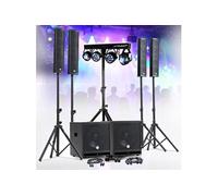 Système SONO PRO Complet 2400W DJ, 4 Enceintes satellites, 2x Méga SUB 38cm USB/Bluetooth, Portique Eclairage Lumières