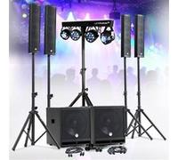 Système SONO PRO Complet 2400W DJ BM SONIC, 4 Enceintes satellites, 2x Méga SUB 38cm USB/Bluetooth, Portique Eclairage Lumières