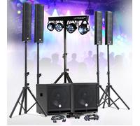 Système SONO PRO Complet 2400W DJ BM SONIC, 4 Enceintes satellites, 2x Méga SUB 38cm USB/Bluetooth, Portique Eclairage Lumières