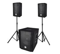 Système Sono triphonique BM Bmsonic BMS 1208, Caisson bi-amplifié 1000W - USB Bluetooth, 30cm, Satellites 8" 2x200W, câbles, Pieds