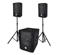 Système Sono triphonique BM SONIC BMS 1208, Caisson bi-amplifié 1000W - USB Bluetooth, 30cm, Satellites 8"" 2x200W, câbles, pieds