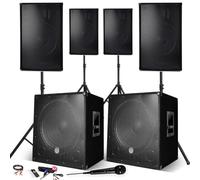 BM SONIC Système de sonorisation 4400W complet – 4 enceintes, 2 subwoofers, USB/Bluetooth, micro