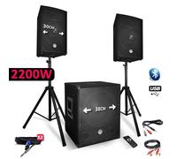 système sonorisation complet 2200w enceintes + subwoofer usb/bluetooth + pieds - audioclub1512