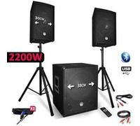 BM SONIC Système de sonorisation BMS1512 2200W Enceintes + Subwoofer USB/Bluetooth avec pieds