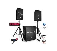 BM SONIC Système de sonorisation BMS1512 2200W Enceintes + Subwoofer USB/Bluetooth avec pieds