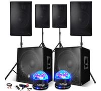 Système Sonorisation Complet 4400W, 4 Enceintes 2 MEGA SUB 38cm USB/BLUETOOTH CABLE PC, 2 ECLAIRAGES LED, Prestations SONO DJ PA