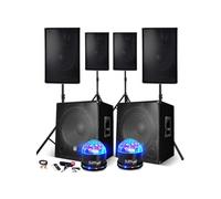 Système Sonorisation Complet 4400W, 4 Enceintes 2 MEGA SUB 38cm USB/BLUETOOTH CABLE PC, 2 ECLAIRAGES LED, Prestations SONO DJ PA