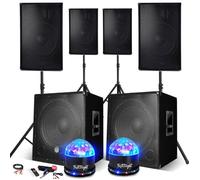 Système Sonorisation Complet 4400W, 4 Enceintes 2 MEGA SUB 38cm USB/BLUETOOTH CABLE PC, 2 ECLAIRAGES LED, Prestations SONO DJ PA