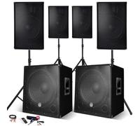 IBM Système Sonorisation Complet 4400W, 4 Enceintes, 2 Subwoofers USB/BLUETOOTH CABLE PC + Pieds, Prestations SONO DJ PA