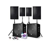 BM Sonic Système Sonorisation Complet 4400W 4 Enceintes 2 Subwoofers USB Bluetooth Pieds Câble PC 4 Jeux LED DJ PA