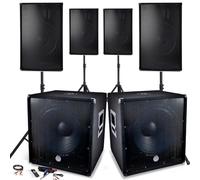 Système Sonorisation Complet 4800W, 4 Enceintes, 2 Subwoofers 18"/46cm - USB/Bluetooth Cable PC + Pieds, Prestations Sono DJ PA