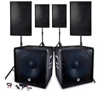 Système Sonorisation Complet 4800W, 4 Enceintes, 2 Subwoofers 18"/46cm - USB/Bluetooth Cable PC + Pieds, Prestations Sono DJ PA
