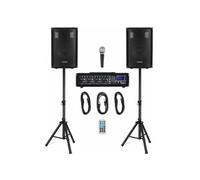 Système sonorisation complet McGrey BP-210 avec haut-parleurs 10", Supports, Table de mixage Bluetooth USB, Câblages, Microphone