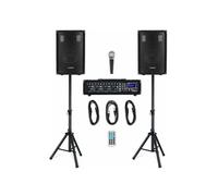 Système sonorisation complet McGrey BP-210 avec haut-parleurs 10", Supports, Table de mixage Bluetooth USB, Câblages, Microphone