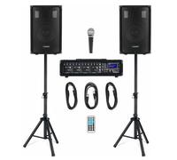 Système sonorisation complet McGrey BP-210 avec haut-parleurs 10", Supports, Table de mixage Bluetooth USB, Câblages, Microphone