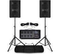 VONYX Pack Sono Complet - Système de Sonorisation 800W avec Table de Mixage 8 Canaux, 2 Enceintes PA 8 Pouces et Supports Réglables, Idéal pour Les DJ ou Conférences