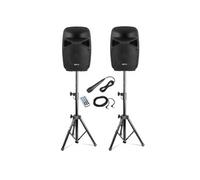 Système Sonorisation Vonyx - 2 Enceintes Actives DJ 400W - Supports Réglables - Micro - Télécommande