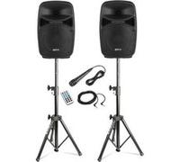 Système Sonorisation Vonyx - 2 Enceintes Actives DJ 400W - Supports Réglables - Micro - Télécommande Noir
