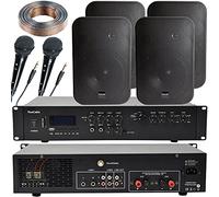 Système stéréo Bluetooth pour karaoké/adresse publique 400 W | Kit d'amplificateur mélangeur à 2 canaux | 4 haut-parleurs muraux noirs de 200 W | Musique sans fil forte | Audio de salle de montage de
