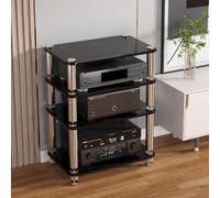 Système stéréo, rack audio, étagère audio-vidéo, support multimédia AV, armoire AV, étagère multimédia, centre de divertissement d'angle, étagère AV, étagère stéréo, armoire audio (noir, 4 niveaux)