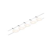 Système sur câbles LED Corduo DiscLED de Paulmann, 5 x 4,5 W, chrome mat | Kit complet comprenant un transformateur, un câble et 5 spots LED, pour montage mural et au plafond, 3 000 K