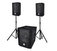 Système triphonique 1000 W BM SONIC BMS1208, Caisson bi-amplifié-USB Bluetooth, 30cm, 2 Satellites 8"" 2x200W, câbles, pieds