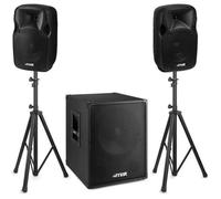 MAX MX700 Système Triphonique Actif 2.1, Puissance 750W, Subwoofer 12” et 2X Enceintes 8”, Entrées Micro et Ligne RCA ou Jack 6,35mm, Idéal pour Les Soirées et Évènements
