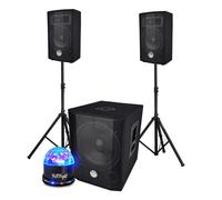 Système triphonique BM SONIC BMS 1208, Caisson bi-amplifié 1000W - USB Bluetooth, 30cm, 2 Satellites 8" 2x200W, câbles, pieds