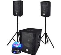 Système triphonique BM SONIC BMS 1208, Caisson bi-amplifié 1000W - USB Bluetooth, 30cm, 2 Satellites 8" 2x200W, câbles, pieds