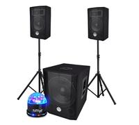 Système triphonique BM SONIC BMS 1208, Caisson bi-amplifié 1000W - USB Bluetooth, 30cm, 2 Satellites 8" 2x200W, câbles, pieds