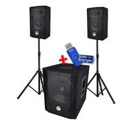 Système triphonique BM SONIC BMS 1208, Caisson bi-amplifié 1000W - USB Bluetooth, câbles, pieds+ Clé USB 32Go
