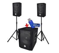 Système triphonique BM SONIC BMS 1208 Caisson bi-amplifié 1000W - USB Bluetooth câbles pieds+ Clé USB 32Go