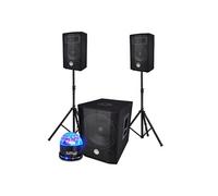 Système triphonique BMS 1208, Caisson bi-amplifié 1000W - USB Bluetooth, 30cm, 2 Satellites 8" 2x200W, câbles, pieds