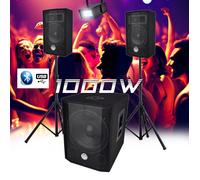 Système triphonique BM SONIC BMS 1208, Caisson bi-amplifié 1000W - USB Bluetooth, câbles, pieds - Mini Strobe en Cadeau