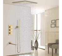 Systèmes de douche, plafond thermostatique en laiton en laiton monté de salle de bain monté de douche avec 10-12 "carré la tête de douche et robinets de baignoire à main, ensemble de douche de
