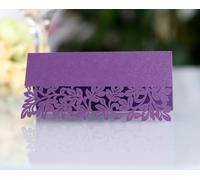 SYSUII Lot de 100 cartons de table - Cartes de place à écrire - Avec feuilles creuses élégantes - En papier nacré brillant - Pour mariage, anniversaire, confirmation, communion, baptême - Violet