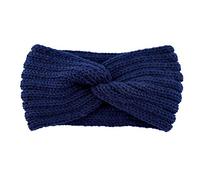 SYSUII Lot de 2 bandeaux pour femme - Hiver - Serre-tête tricoté - Larges cache-oreilles - Élastique - Pour cheveux - Crochet - Bleu marine