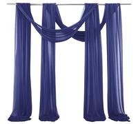 SYSUII Lot de 2 cantonnières transparentes - 75 x 300 cm - Décoration mains libres - Voile transparent - Arche de mariage - Décoration pour chambre à coucher, salon, photographie - Bleu marine