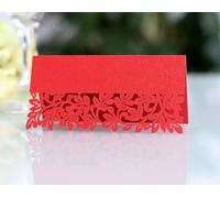 SYSUII Lot de 50 cartons de table - Cartes de place à écrire - Avec feuilles creuses élégantes - En papier nacré - Pour mariage, anniversaire, confirmation, communion, baptême - Rouge