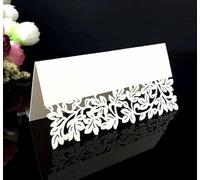 SYSUII Lot de 50 cartons de table - Cartes de place à écrire - Avec feuilles creuses élégantes - En papier nacré - Pour mariage, anniversaire, confirmation, communion, baptême - Blanc