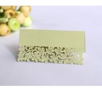 SYSUII Lot de 50 cartons de table - Cartes de place à écrire - Avec feuilles creuses élégantes - En papier nacré - Pour mariage, anniversaire, confirmation, communion, baptême - Vert
