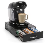 SYSYLY Compact tiroir de rangement compatible avec capsules tassimo,Noir. | Boîte à capsules de café avec poignée, distributeur métal - capacité 48 capsules (32x23,5x9 cm).
